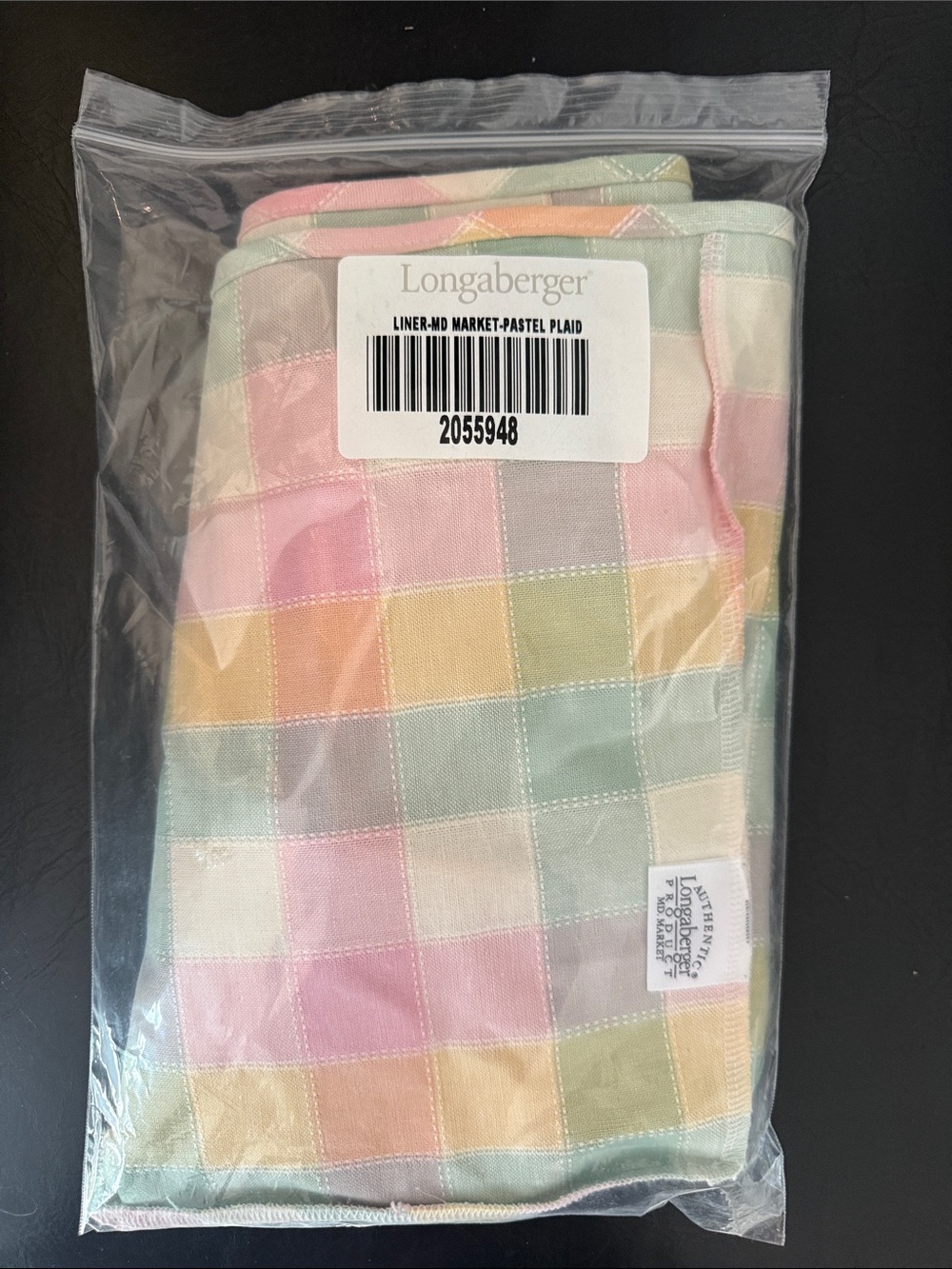 Longaberger Pastel Plaid Market Liner in Pink, Yellow, Green, Cream